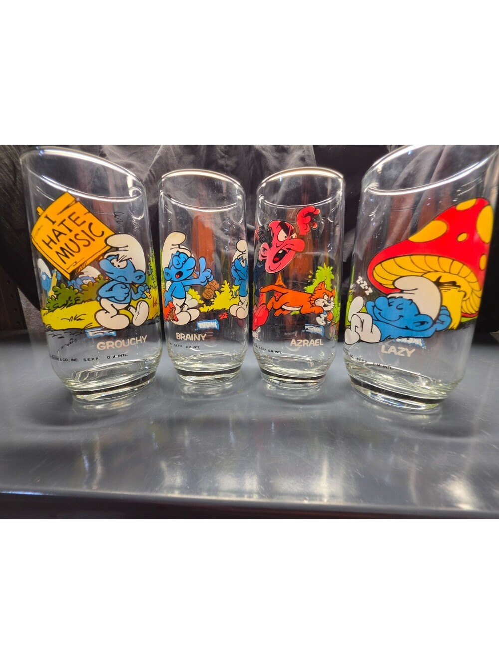 Smurf Tumblers Glasses Licensed Peyo Berrie 1982 - Set of 4 Vintage 12 FL Oz